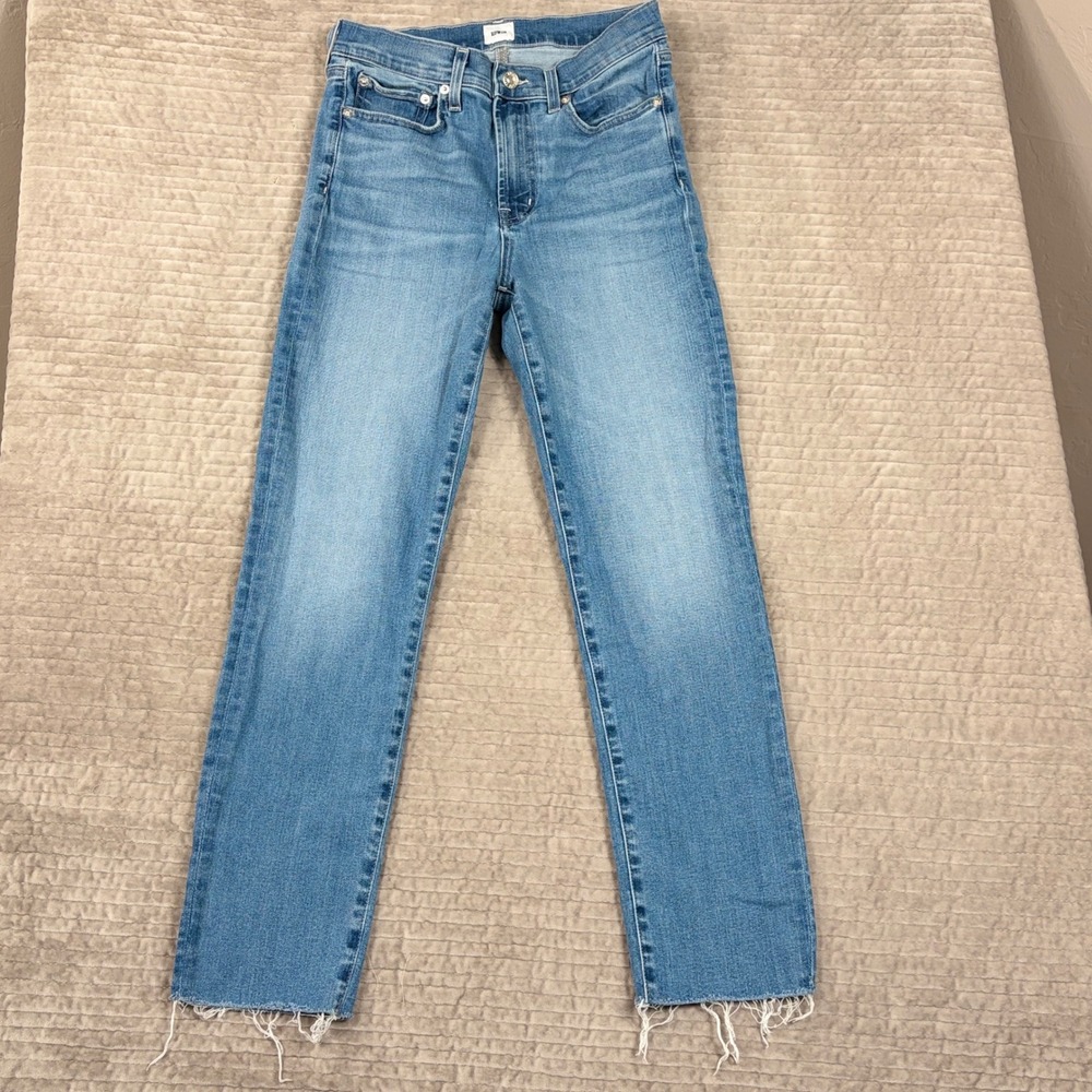 Edwin Bree Azure High Rise Straight Leg Jeans Raw Hem Blue Size 25 Made in USA